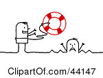 Clipart Illustration Of A Stick Man Tossing Life Buoy Out To Clipart
