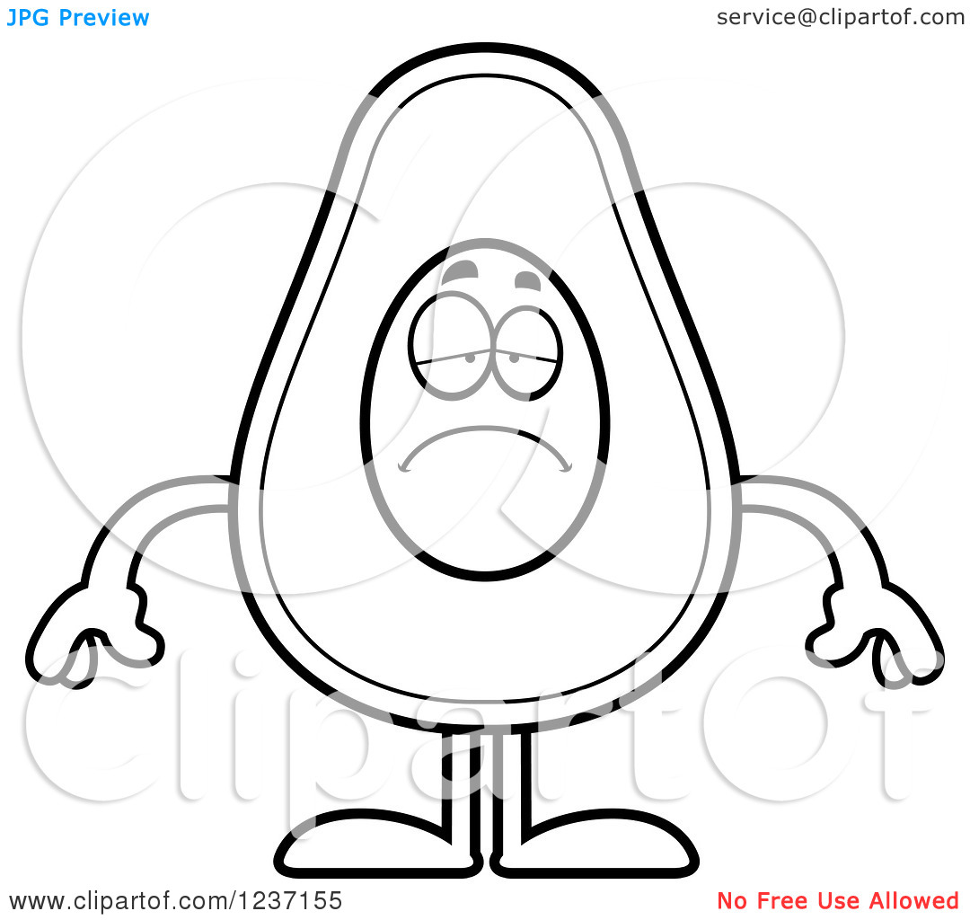 Clipart Of A Black And White Depressed Avocado Character   Royalty