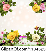 Clipart Pastel Pink Background With Lights Butterflies And Roses With