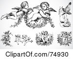 Digital Collage Of Black And White Baby Angels Or Cupids