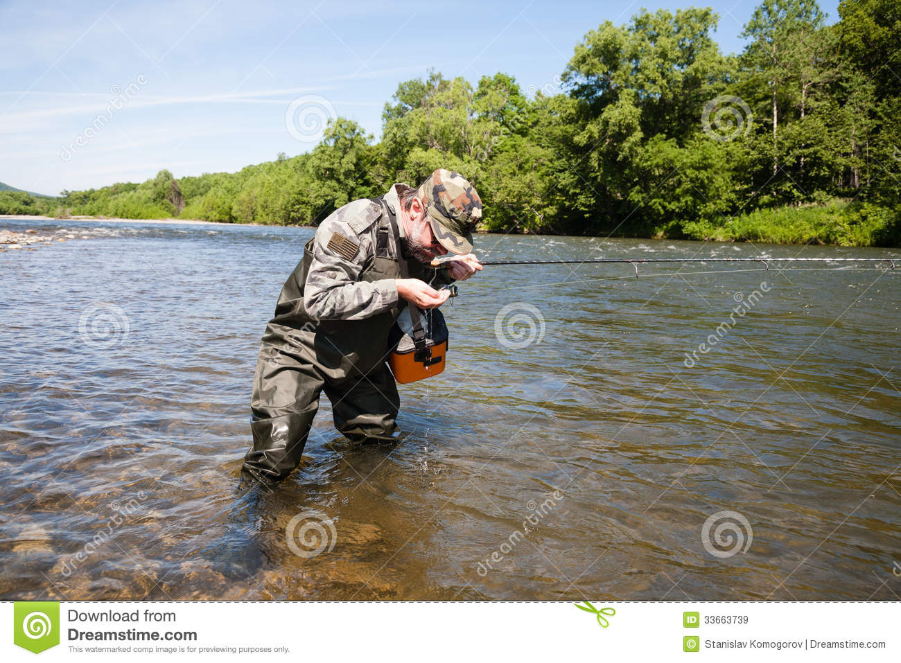 Fisherman Drinking Water From The River Royalty Free Stock Images    