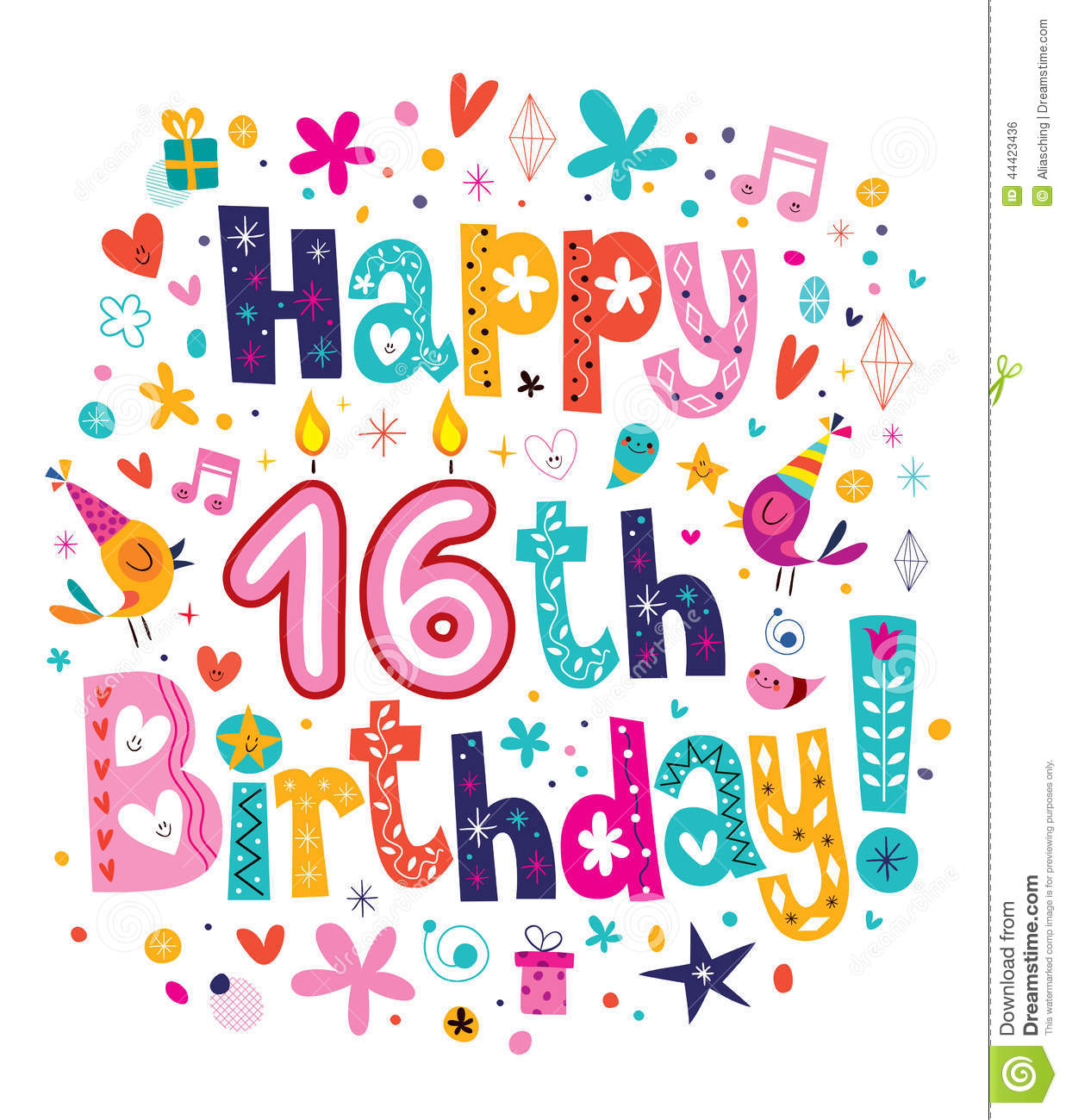 Happy 16th Birthday Stock Vector   Image  44423436