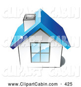     Little White House With A Big Window Chimney And Blue Roof By Beboy