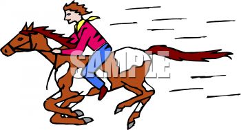 Mustang Horse Running Fast With Cowboy   Royalty Free Clip Art Picture