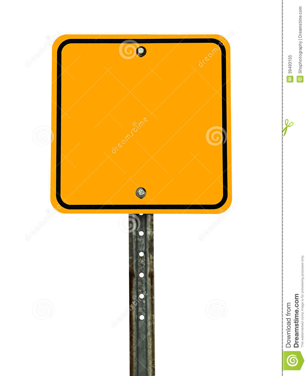 Of A Blank Square Shaped Yellow Caution Traffic Sign With Black    