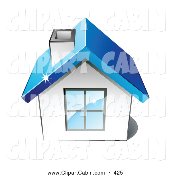 Of A Shiny Little White House With A Big Window Chimney And Blue Roof
