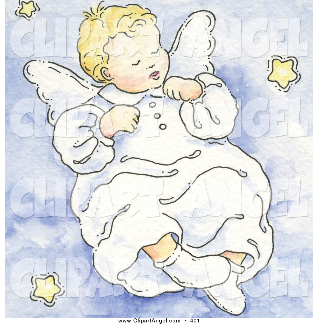 Of A Sleeping White Angel Baby On A Blue Cloud With Stars By Gina Jane