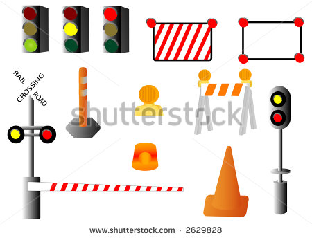 Of Various Traffic And Railroad Signs And Signals   Stock Vector