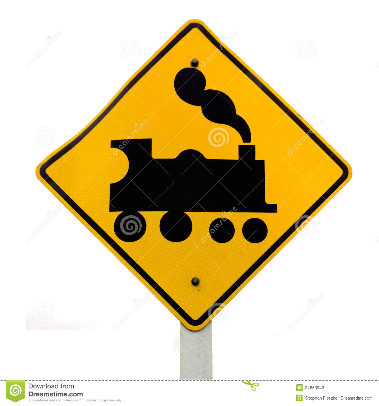 Railroad Crossing Steam Engine Roadsign On White Stock Photos   Image