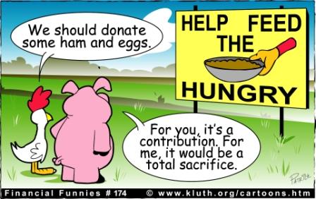 Translation  Sign Says   Help Feed The Hungry  Chicken Says   We    