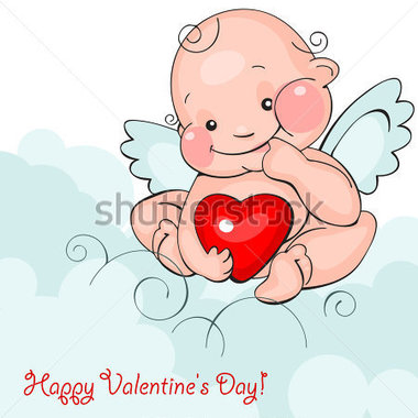 Valentine Greeting Card   Happy Valentine Day  Baby Angel With Heart