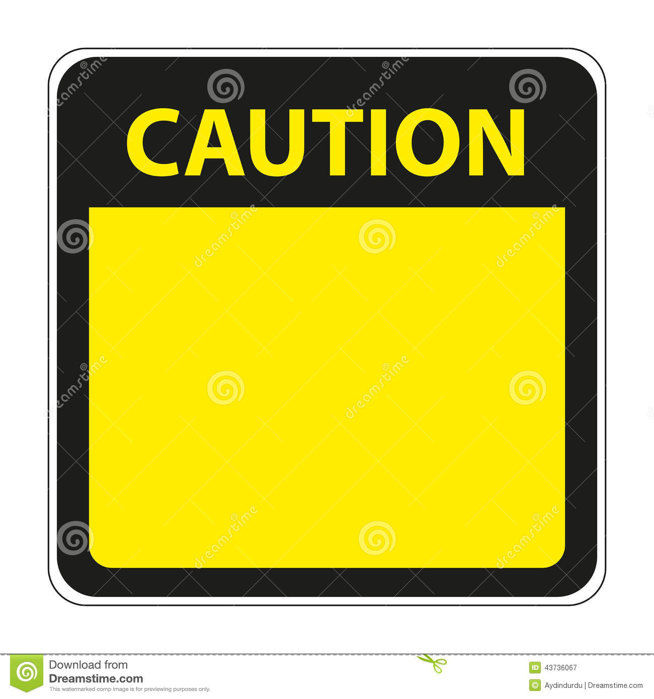 Yellow And Black Sign Sticker Or Tag With The Word Caution And Space