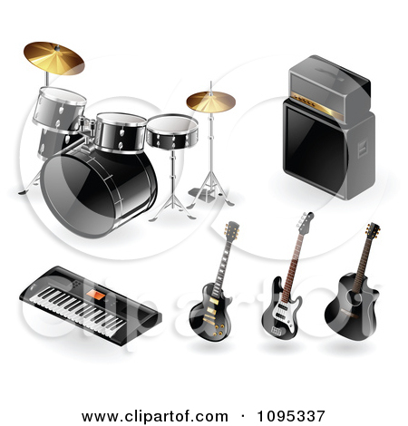 3d Black Drums Amp Keyboard And Guitar Music Instrument Icons