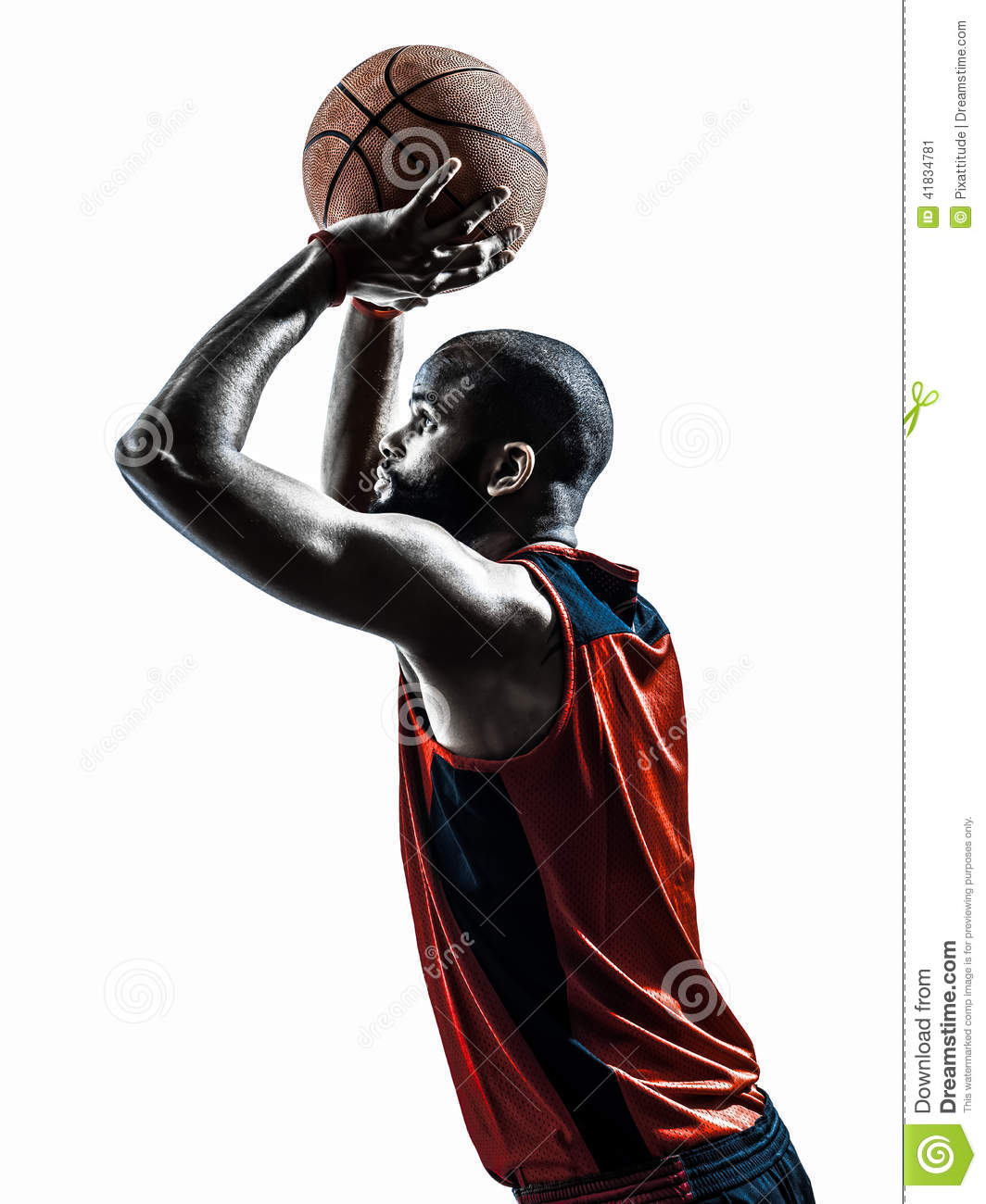 African Man Basketball Player Free Throw In Silhouette Isolated White
