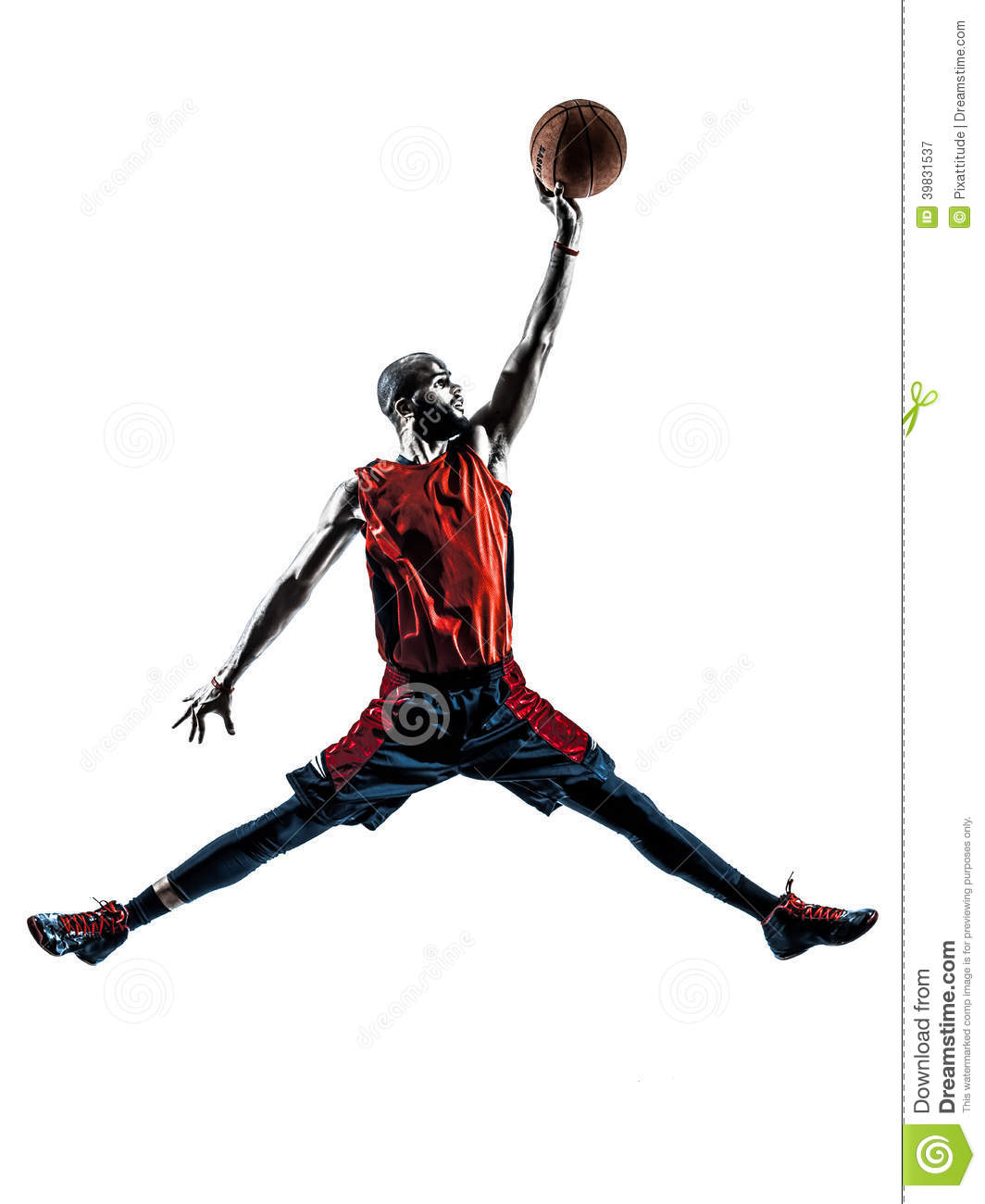 African Man Basketball Player Jumping Dunking Silhouette Stock Photo