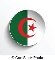 Algeria Flag Paper Circle Shadow Button   Vector   Flag