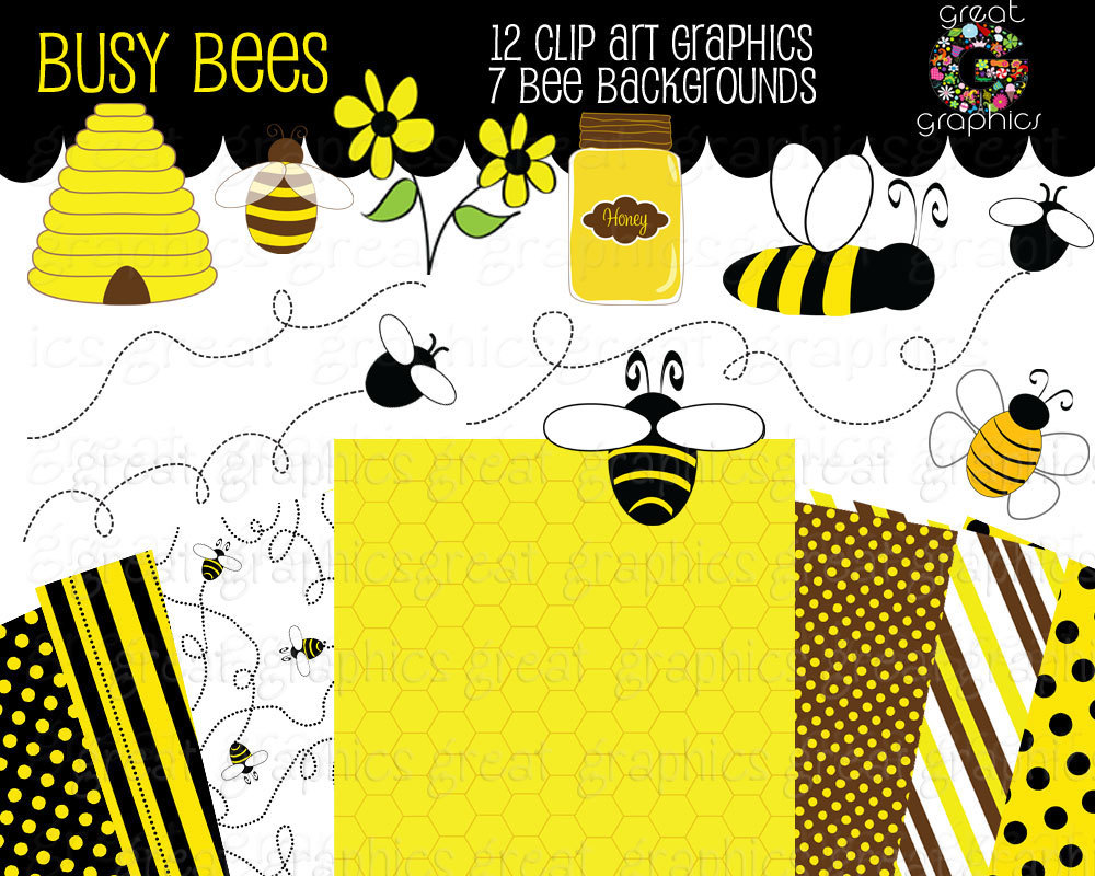 Bee Clip Art Bumble Bee Clipart Digital Bee Bee By Greatgraphics