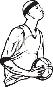 Black And White Cartoon Of A Basketball Player Dunking The Ball