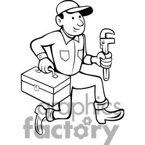 Black And White Plumber With Toolbox