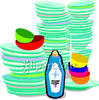 Clean Dishes And A Bottle Of Dish Soap   Royalty Free Clipart Picture