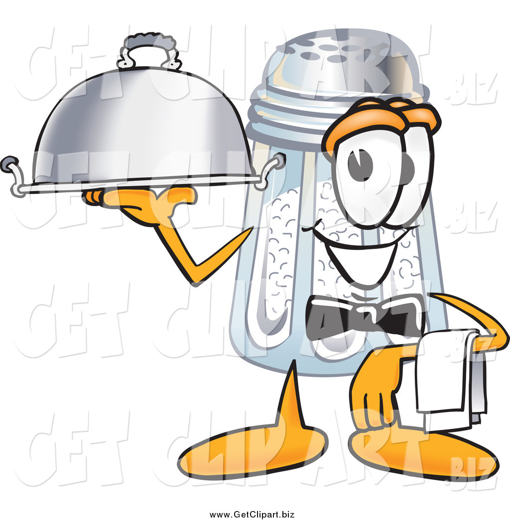     Clip Art Of A Salt Shaker Waiter And Holding A Serving Platter By