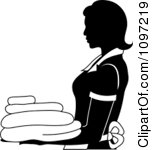 Clipart Black And White House Keeper Or Maid Carrying Linens 2 Royalty    