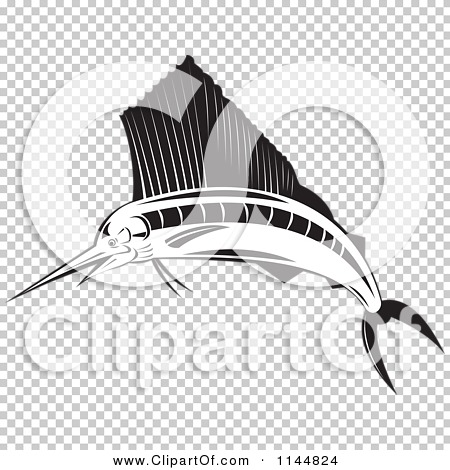 Clipart Of A Retro Black And White Sailfish   Royalty Free Vector