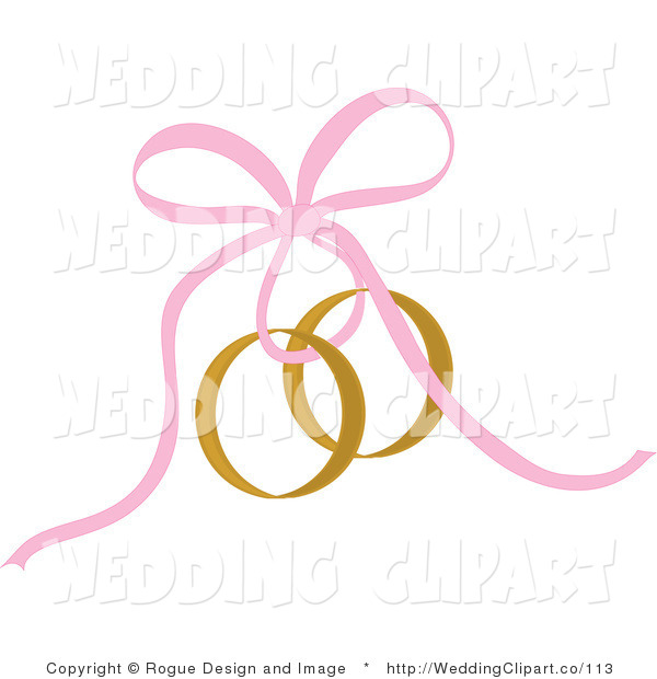 Clipart Of A Wedding Pink Ribbon Securing Gold Rings By Pams Clipart