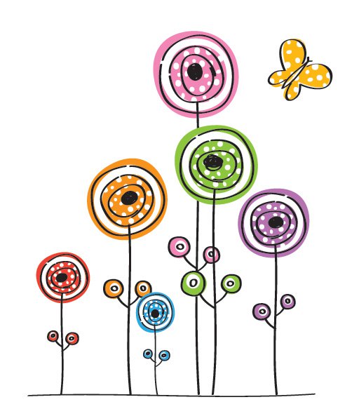 Flowers And Butterfly Vector Graphic   Colorful Drawing Kids
