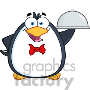 Free Rf Clipart Illustration Waiter Penguin Serving Food On A Platter