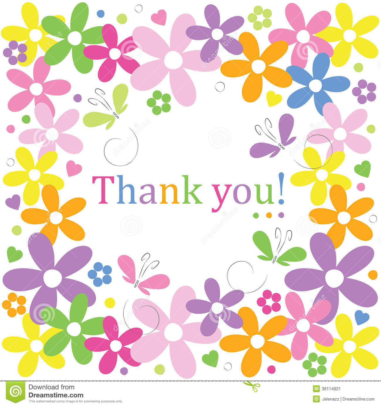 Hearts Flowers And Butterflies Thank You Card Stock Image   Image
