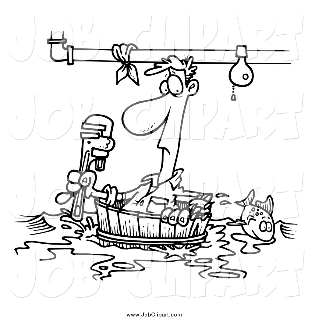 Job Clip Art Of A Black And White Male Plumber Floating In A Barrel By