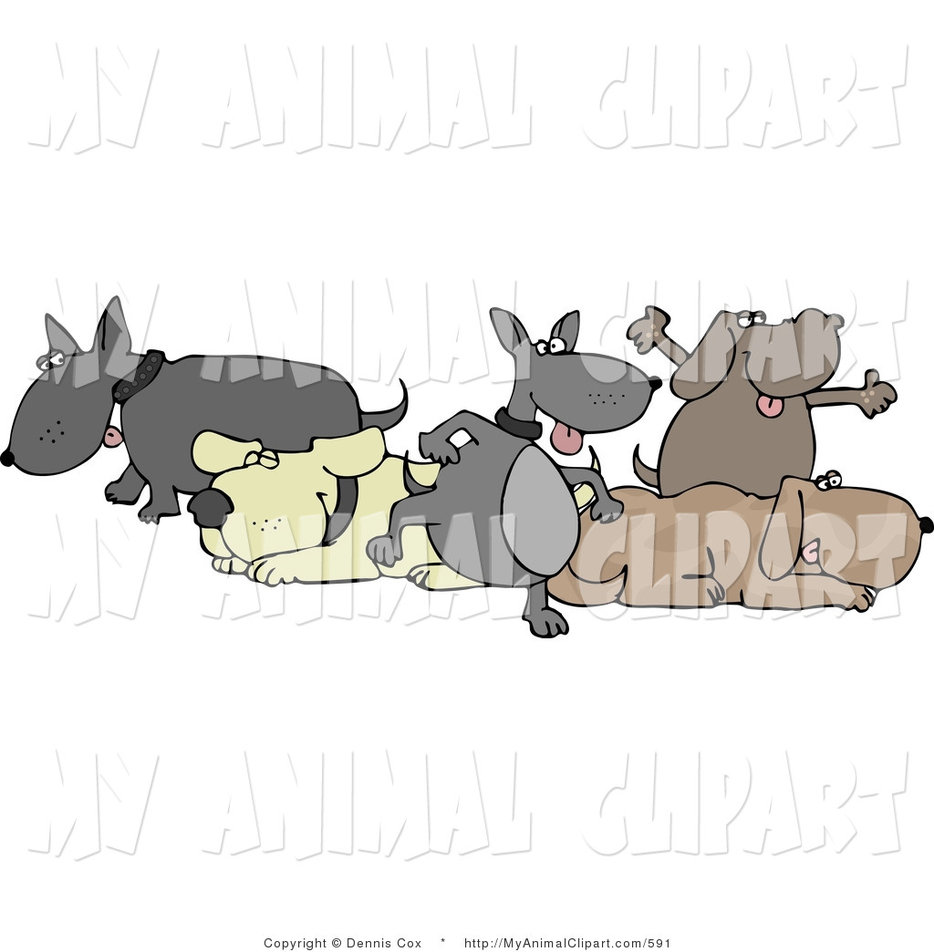 Larger Preview  Clip Art Of A Group Of Five Playing Dogs By Djart