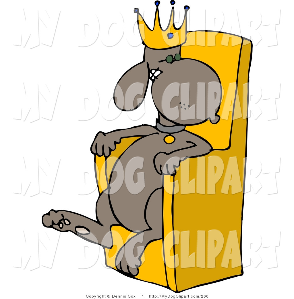 Larger Preview  Clip Art Of A King Dog Sitting In A Throne And Wearing