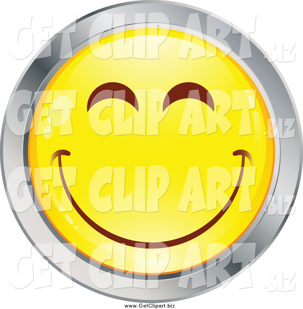 Larger Preview  Clip Art Of A Yellow And Chrome Round Smiley Emoticon    