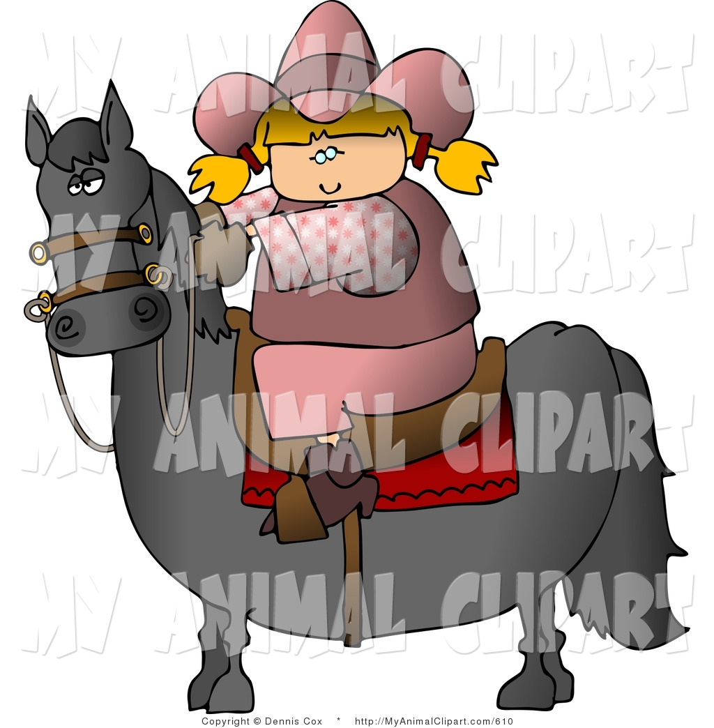 Larger Preview  Clip Art Of A Young Cowgirl Riding A Saddled Black