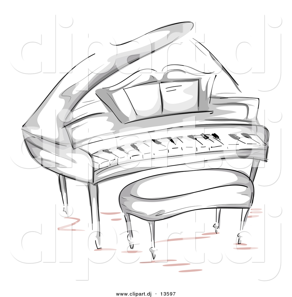 Larger Preview  Vector Clipart Of A Grand Piano With Bench   Sketched