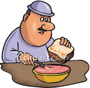 Man Eating Soup And A Sandwich   Royalty Free Clipart Picture