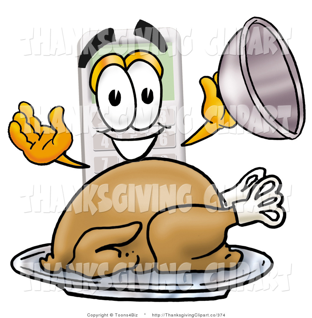     Mascot Cartoon Character Serving A Thanksgiving Turkey On A Platter