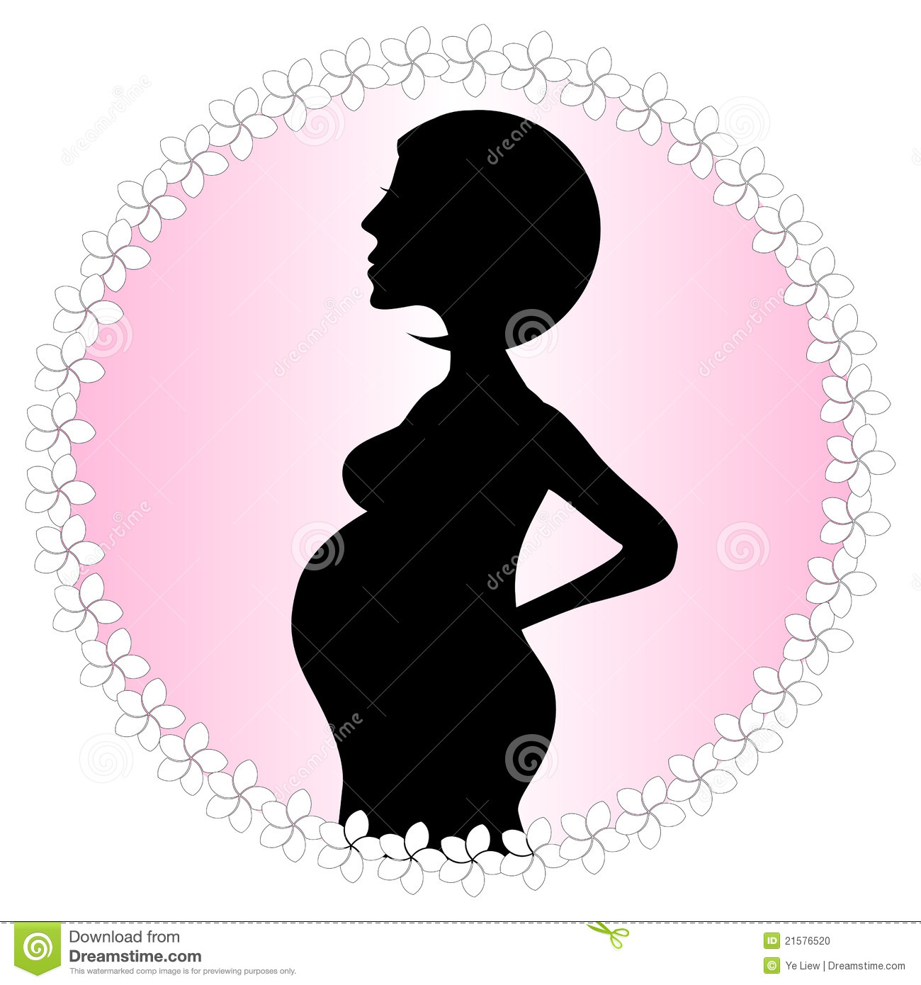 Pregnant Woman Silhouette Against Pink Background With White Flower