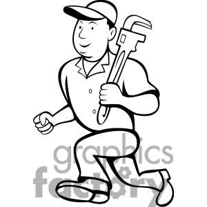 Repairman Clipart 1419894 Black And White Plumber With Wrench Jpg