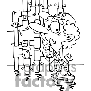 Royalty Free Plumber Cartoon Character In Black And White Clipart