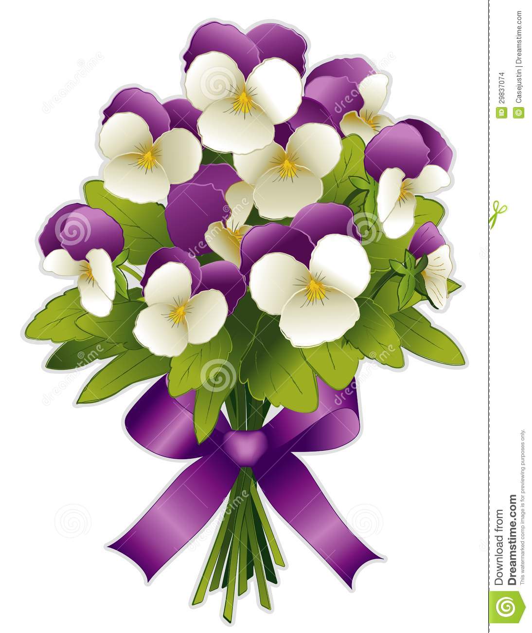 Spring Bouquet Johnny Jump Ups Pansy Flowers In Purple And White With