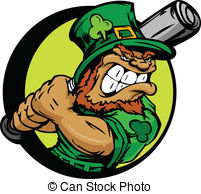 St Patricks Day Leprechaun Holding   Baseball Cartoon   
