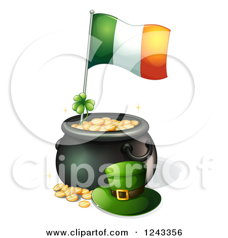 St Patricks Day Pot Of Gold With A Shamrock Irish Flag And L   