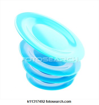 Stack Of Blue Colored Ceramic Plate Dishes In A Motion Isolated On
