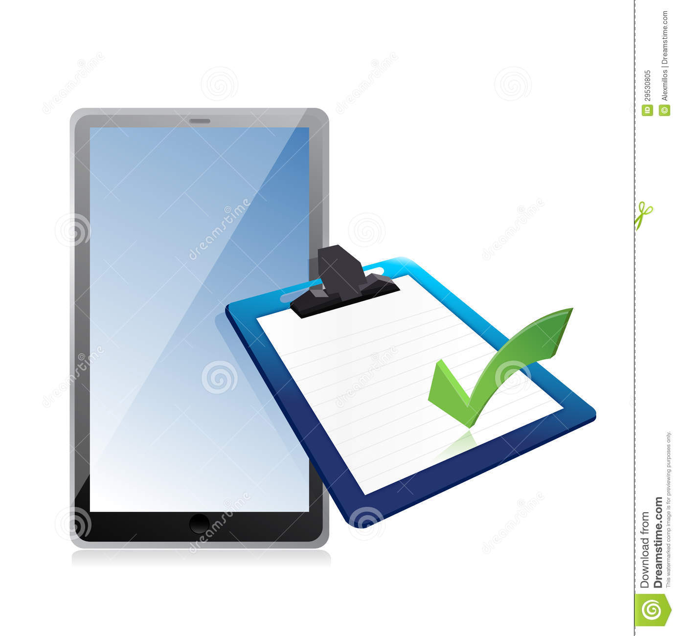 Tablet And Clipboard With Checkmark Illustration Design Over White