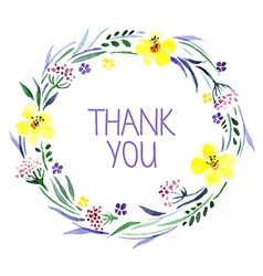 Thank You Card With Watercolor Floral Bouquet Vector