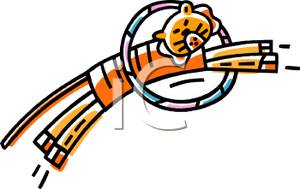 Tiger Jumping Through A Hoop   Royalty Free Clipart Picture