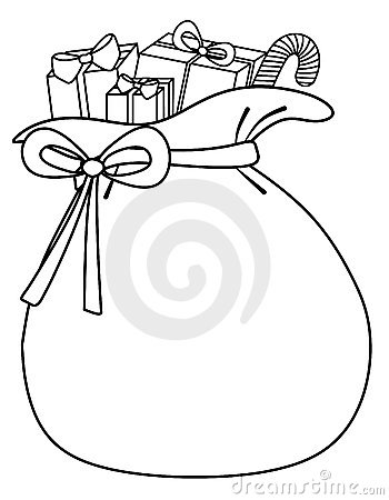 An Illustration Featuring A Black And White Outline Of Santa S Sack Of
